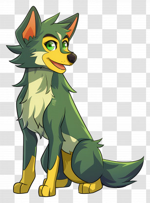 Cartoon Wolf - Cartoon Green And Yellow Friendly Dog Illustration Transparent PNG