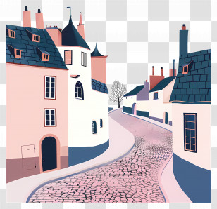 Cobblestone Road - Charming Cobblestone Street And Houses Illustration Transparent PNG