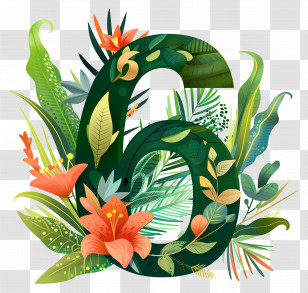 Number 6 - Floral Number 6 Design Transparent PNG