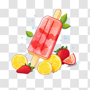 Popsicle - Strawberry Fruit Popsicle With Citrus Slices Transparent PNG