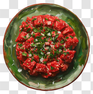 Steak Tartare - Red Poke Bowl With Fresh Ingredients On Green Plate Transparent PNG