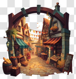 Holiday Market Alley - Cozy Cobblestone Market Street Transparent PNG