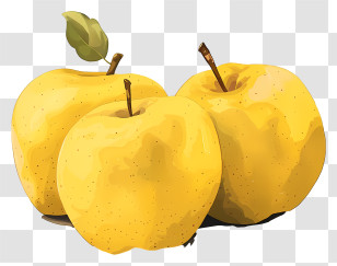 Yellow Apples - Yellow Apples Illustration With Stems And Leaf Transparent PNG