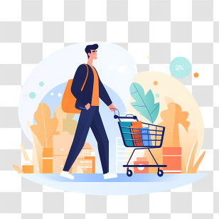 Black Friday - Man Pushing Shopping Cart Illustration Transparent PNG