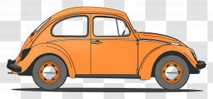Cartoon Car - Classic Orange Beetle Car Side View Transparent PNG