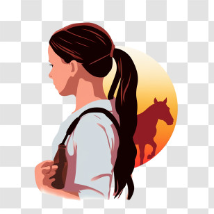 One Line Girl - Girl With A Horse At Sunset Transparent PNG