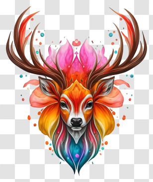 Cartoon - Colorful Artistic Deer With Antlers Transparent PNG