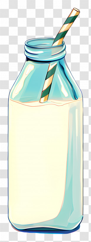 Milk Bottle - Milk Bottle With Striped Straw Illustration Transparent PNG
