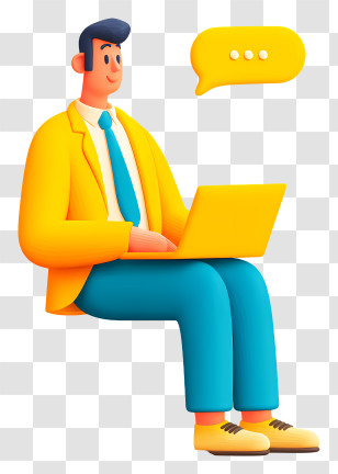 Businessman Communicating Online - Businessman With Laptop And Chat Bubble Transparent PNG