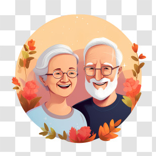 Grandparents Day - Elderly Couple Smiling With Flowers Background Transparent PNG