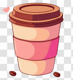 Coffee Cup - Cartoon Coffee Cup With Light Pink Sleeve Transparent PNG