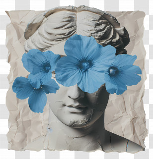 Greek Sculpture - Blue Flowers On Classical Statue Transparent PNG