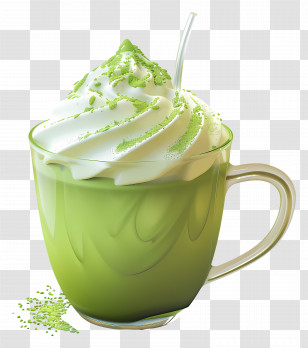Matcha Latte - Green Tea Latte With Cream Transparent PNG