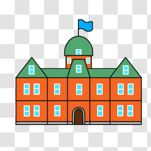 Icon - Red Building With Green Roof And Flag Transparent PNG
