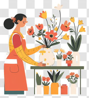 Florist Arranging Flowers - Woman Arranging Beautiful Flowers In Vase Transparent PNG