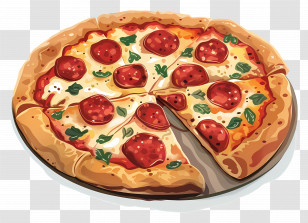 Pizza - Delicious Pepperoni Pizza Illustration Transparent PNG
