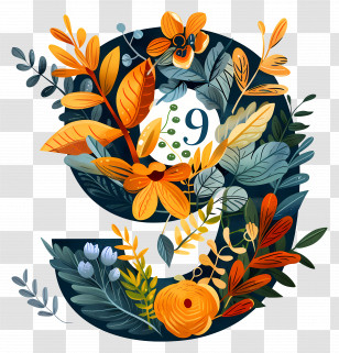 Number 9 - Floral Number 9 Transparent PNG