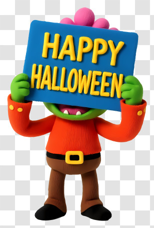 Zombie Happy Halloween - Monster Holding Happy Halloween Sign Transparent PNG
