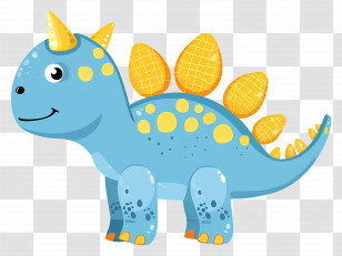 Cartoon Dinosaur - Cute Blue Dinosaur With Yellow Spikes Transparent PNG