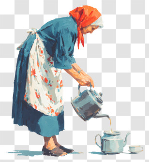 Aged Woman Pouring Tea - Vintage Old Woman Pouring Tea Transparent PNG