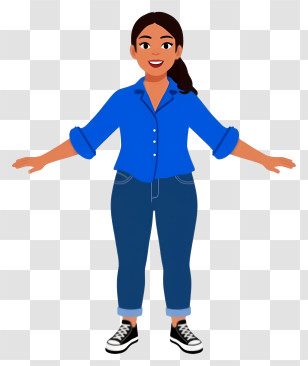 Woman Full Body - Casual Woman In Blue Shirt And Jeans Transparent PNG