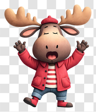 Cute Cartoon Moose - Yawning Moose In Red Jacket Transparent PNG