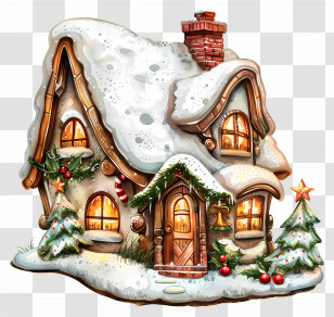 Christmas Winter House - Snow-covered Gingerbread House With Holiday Decorations Transparent PNG