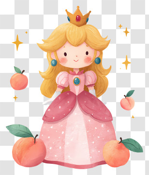 Princess Peach - Cute Peach Princess In Pink Dress Transparent PNG