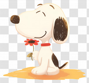 Snoopy - Cartoon Dog With Flower Illustration Transparent PNG