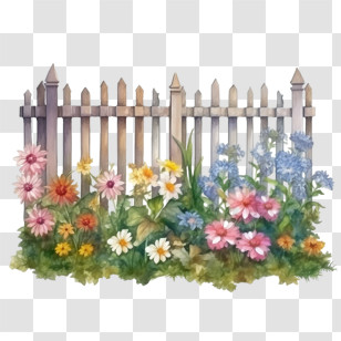 Wooden Garden Fence - Flower Garden With Picket Fence Illustration Transparent PNG