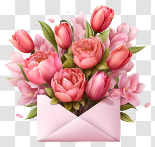 Envelope - Envelope Filled With Pink Flowers Transparent PNG