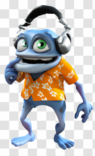 Crazy Frog - Blue Cartoon Frog Wearing Headphones Transparent PNG
