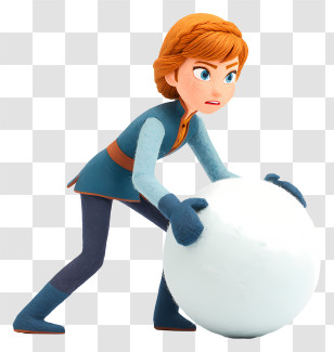 Frozen Anna Pushing Snowball - Determined Young Girl With Snowball Transparent PNG