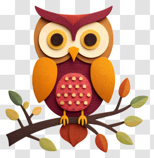 Cartoon Owl On Tree - Colorful Owl On Branch Transparent PNG
