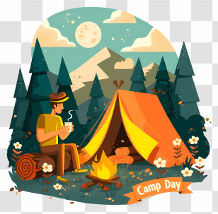 National Camp Day - Camp Day Scene With Tent And Fire Transparent PNG
