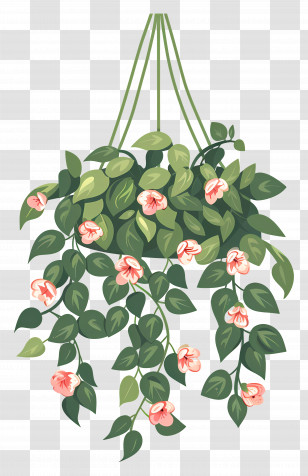 Hanging Flowers - Hanging Plant With Pink Flowers Transparent PNG