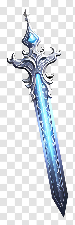 Cartoon Diamond Sword - Fantasy Blue Glowing Sword Illustration Transparent PNG