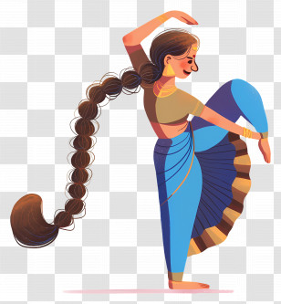 Bharatanatyam Dancing - Graceful Traditional Dancer In Blue Saree Transparent PNG