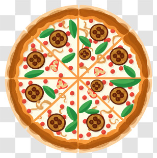 Pizza - Pepperoni Pizza With Basil Leaves Transparent PNG