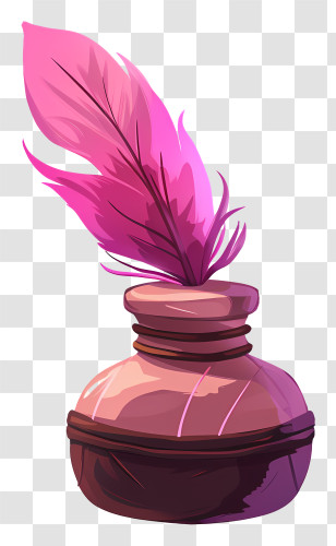 Quill Inkwell - Pink Quill With Ink Bottle Transparent PNG