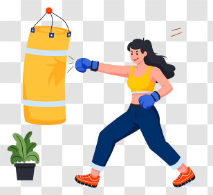 Girl Striking Punching Bag - Woman Boxing With Punching Bag Transparent PNG