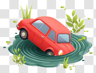 Car Submerged In Muddy Pond - Red Car In Water Swirl Transparent PNG