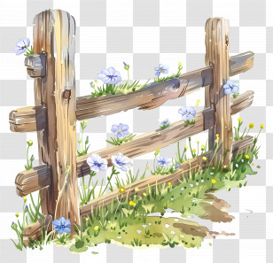 Farm Fence - Rustic Wooden Fence With Blue Flowers Transparent PNG