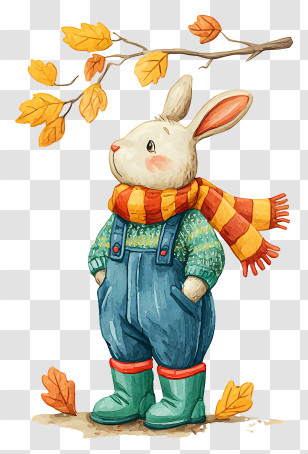 Watercolor Autumn Rabbit - Cozy Fall Bunny Transparent PNG