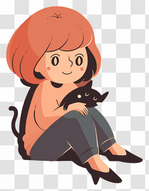Woman Sitting - Content Girl Sitting With Cat Transparent PNG