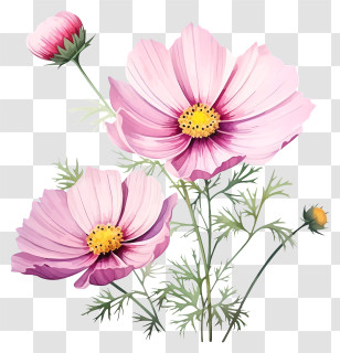 Elegant Cosmos Flower - Pink Cosmos Flowers In Delicate Arrangement Transparent PNG