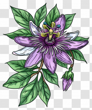 Blooming Flower - Delicate Purple Passionflower Illustration Transparent PNG