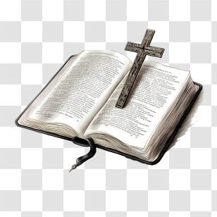 Bible With Cross - Illustration Of An Open Religious Book With Cross Transparent PNG