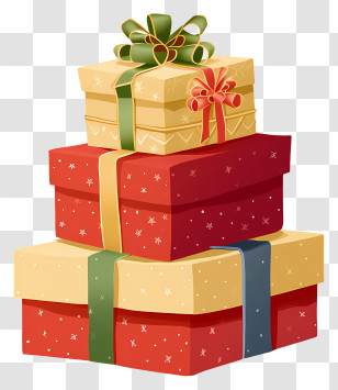 Wrapped Presents - Stacked Christmas Gift Boxes With Ribbons Transparent PNG