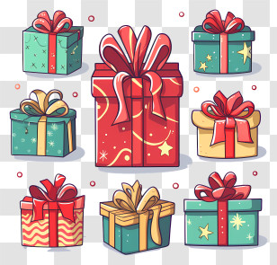 Presents - Holiday Gift Box Collection With Decorative Bows Transparent PNG